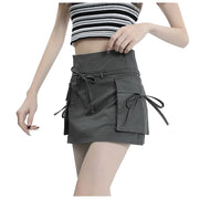 Hot Women Cargo Skirt High Waist Lace Up Harajuku Y2k Skirt With Pockets Fashion Streetwear Korean Bodycon Elastic Pencil Skirt