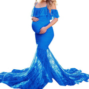 Laundry Cape Coat Maternity Ruffled Sleeves V Neck Tail Length Long Dress Photography Dress Woman down