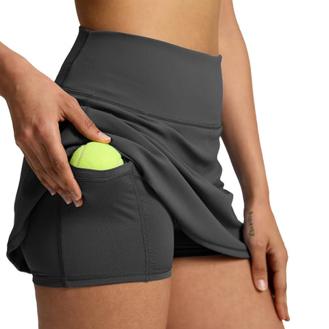 Side Slit Mini Gym Skirt Women'S Double Layered Pleats Tennis Skirts For Women High Waisted Skirt With Shorts Women Clothing 스커트