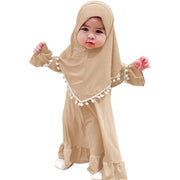Girl Muslim Dress With Hijab For Newborn Infant Girls 0-6 Years Prayer Dress Muslim Clothes Long Sleeve Muslim Robe+Headscarf