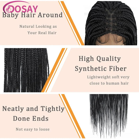 36" Full Lace Braided Wigs Synthetic Hair Box Braids Lace Front Wigs Knotless Braided Wigs For Black Women Braiding Wigs African