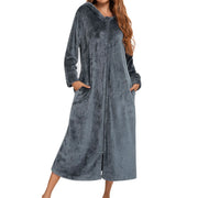 Winter Long Fleece Bathrobes Sleepwear Women's New Solid Color Zipper Bath Robe Dressing Gown Autumn Warm Hooded Home Wear