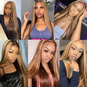 34Inch Bone Straight Highlight Lace Front Human Hair Ombre 13x4 Lace Frontal Wigs 13x6 Honey Blonde Colored Wigs For Women