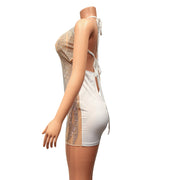 Echoine Spaghetti  Lace Up Halter V-neck Sheer Mesh Diamond Mini Dress Sexy Skinny Party Evening Night Club Dresses Vestidos