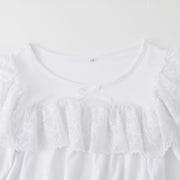 Kids Girls Lace Dress Children Nightdress Solid Color Ruffle Autumn Long Sleeve White Princess Dress Home Robe Sleepwear Vestido