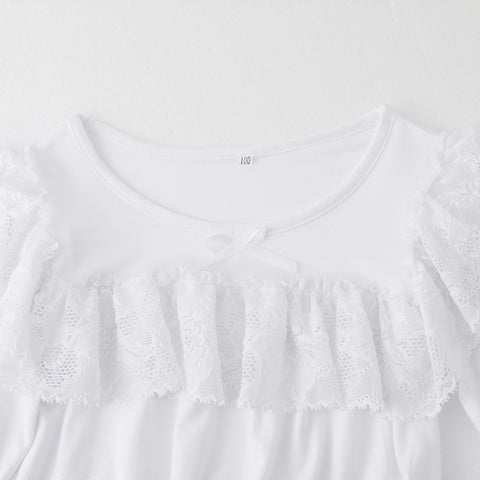 Kids Girls Lace Dress Children Nightdress Solid Color Ruffle Autumn Long Sleeve White Princess Dress Home Robe Sleepwear Vestido