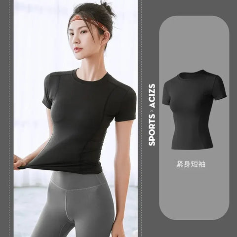 Sports Top Tight Quick-drying Slim Outer Wear Short-sleeved T-shirt Gym Running Womens Yoga Clothes Gym shirt woman Lo yoga Yoga