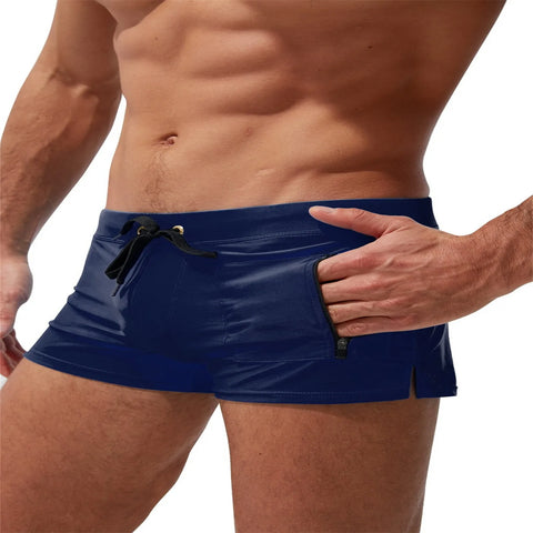 Swimming Trunks Mens Swim Boxer Briefs Swimwear Young Man Swimsuit Beach Wear Surfing Bathing Suit Zipper Pocket Shorts