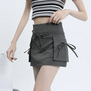 Hot Women Cargo Skirt High Waist Lace Up Harajuku Y2k Skirt With Pockets Fashion Streetwear Korean Bodycon Elastic Pencil Skirt