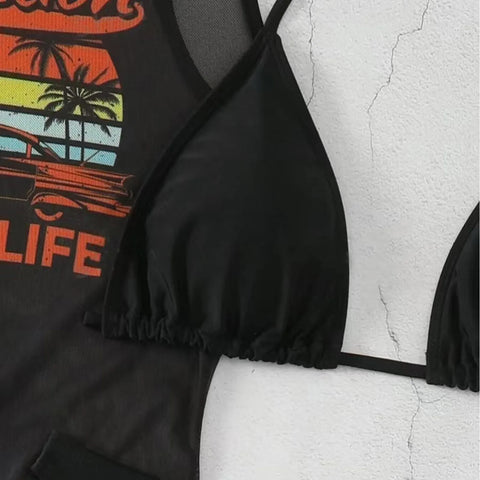 3 Pieces Large Plus Size Bikini 2025 & T-Shirt Sports Swimwear Women String Swimsuit Female Beachwear Bathing Swimming Swim Suit