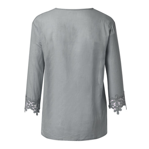 2022 Spring Summer Casual Blouse Women Top And Blouse Lace Crochet Half Sleeve Shirts Elegant Ladies V-Neck Loose Boho Blouse