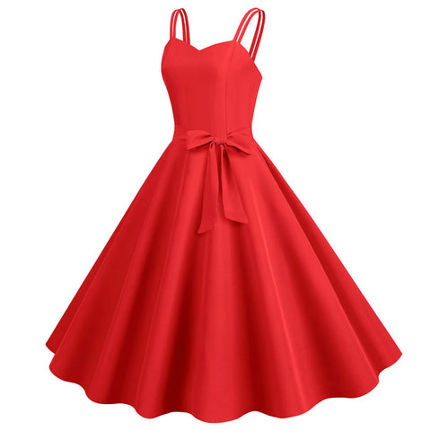 Elegant Party Dress Summer Retro 60s Sleeveless Sling Robe Women Solid A-Line Vestidos Vintage Swing Evening Dresses платье