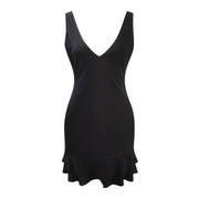 Women's Deep V-Neck Sleeveless Dress, Backless, Ruffled, Monochromatic, Hip-Hugging, Sexy, Fashionable, 2024
