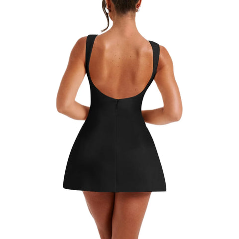 2025 Summer White Backless Slim Mini Dress Woman Sexy Hollow Open Back Bodycon Dress Elegant Wrap A-line Party Dress Vestidos