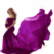 Soft Chiffon Fabric Maternity Photography Props Dress Off Shoulder Sleeveless Solid Maternity Dress Belts одежда для беременных