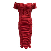 Elegant Pleated Bodycon Formal Dress Women's Off Shoulder Solid Color Gathered Slim Sexy Dress Women Girls Slim Birthday Dresses