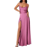 Chiffon Train Women Dress Summer Tank Top Sleeveless Pleated Tank Long Dress Backless Lace Up Sexy Side Slit Dresses 원피스