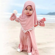 Girl Muslim Dress With Hijab For Newborn Infant Girls 0-6 Years Prayer Dress Muslim Clothes Long Sleeve Muslim Robe+Headscarf