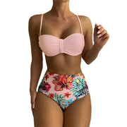 Floral Push Up Bikini Bandeau Swimsuit Women 2025 Swimwear Female High Waisted Bikinis Set Sexy Swim Wear For Woman Bathing Suit
