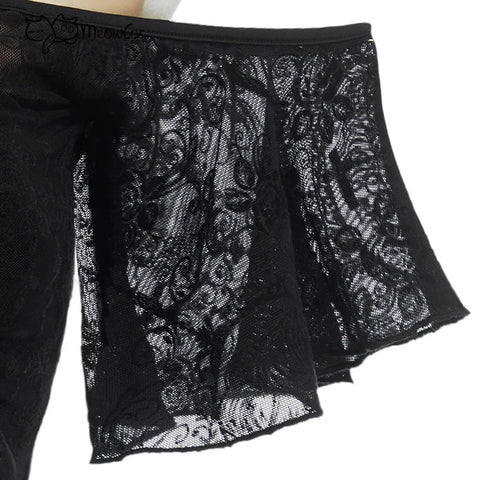 MEOWCOS Goth Bikini Flocking Design Swimsuit Dark Style Gothic Bathing Suit with Cover Up