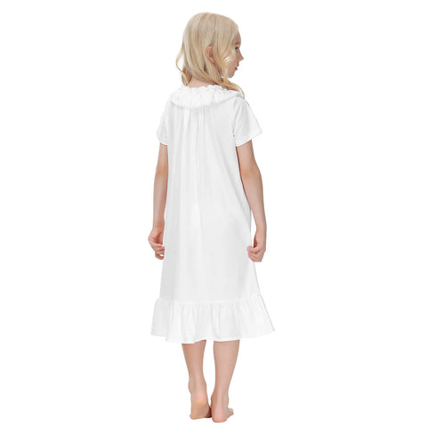 Toddler Girls Nightdress New Summer Princess Style Pure Cotton Summer Children's Sleepwear Dress Short Sleeve Lace Home Dress