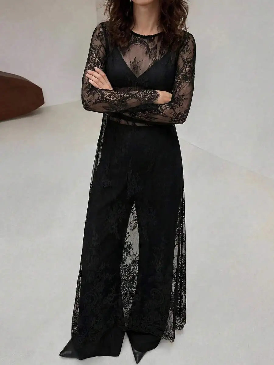 Black Lace Long Sleeve Maxi Dress – view 2 of 7