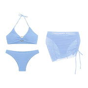 Bikini Women'S Sexy Solid 3 Piece Bathing Suit Seductive Hollow Buckle Biquini With Adjustable Drawstring For Womens купальники