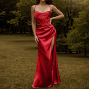 Female Dress Corset Sexy Satin Slim Women'S Dress Up Strap Silky Women Ruched Fishbone Push Long Evening Party Autumn