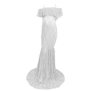 Laundry Cape Coat Maternity Ruffled Sleeves V Neck Tail Length Long Dress Photography Dress Woman down