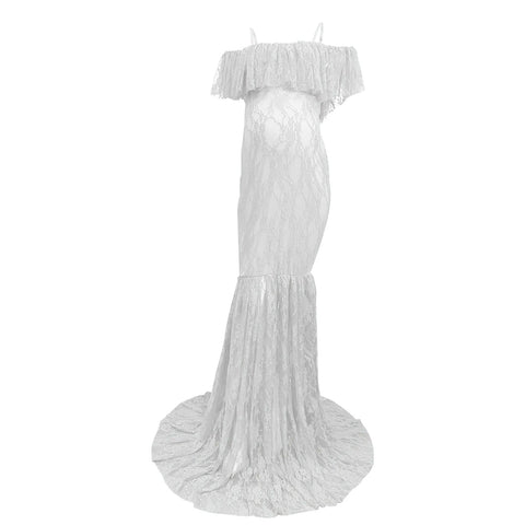 Laundry Cape Coat Maternity Ruffled Sleeves V Neck Tail Length Long Dress Photography Dress Woman down