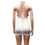 Echoine Spaghetti  Lace Up Halter V-neck Sheer Mesh Diamond Mini Dress Sexy Skinny Party Evening Night Club Dresses Vestidos