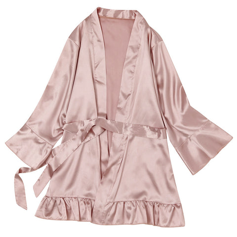 oversized Fashion Sexy Lace Satin Sleepwear Women Ladies Night Dress Lingerie Nighties Ruffle Wrap Robe Lace Up Loose Nightgown