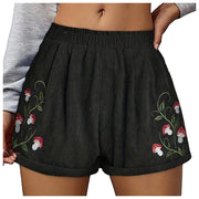 Women'S Embroidery Corduroy Shorts Waist Elastic Waist Straight Leg Casual Shorts Women'S Y2k Summer High Waist Shorts
