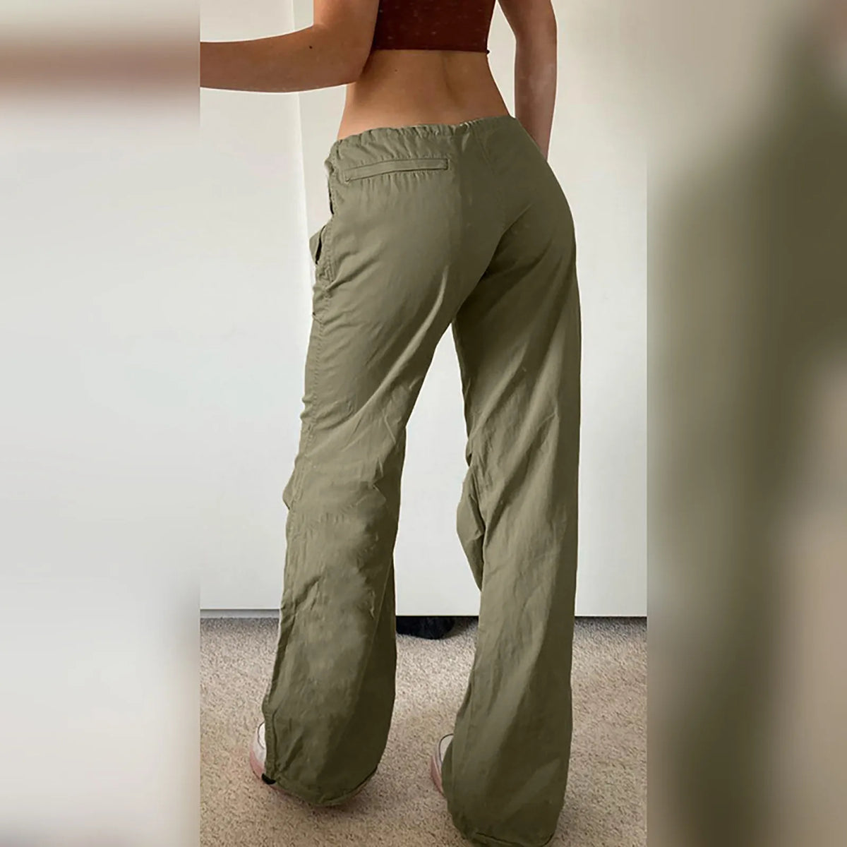 Low-Rise Drawstring Cargo Pants, Army Green – view 3 of 6
