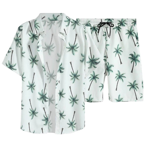 Printing Mens Summer Set 2pc Casual Sportswear Simple Series Short Sleeve Shirt And Shorts Two Piece Sets For Male Ropa Hombre
