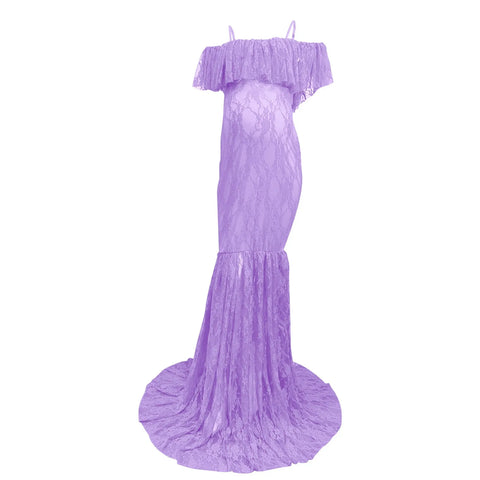 Laundry Cape Coat Maternity Ruffled Sleeves V Neck Tail Length Long Dress Photography Dress Woman down