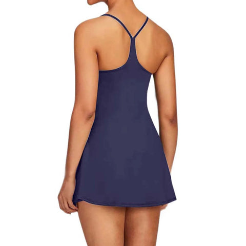 Women Workout Tennis Dress With Built In Bra Shorts Summer Fashion White Flare Sleeve Dress Casual Hollow Out Party A-Line Dress