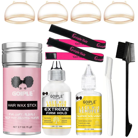 GOIPLE Waterproof Wig Glue Adhesive Extra Hold Melting Spray for Lace Front Hair Wax Stick Edge Control Gel Wig Installation Kit