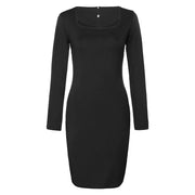 Solid Bridesmaid Cocktail Party Dress Square Neck Long Sleeve Casual Wrap Dress Workwear Office Lady Bodycon Midi Dresses