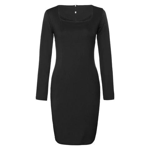 Solid Bridesmaid Cocktail Party Dress Square Neck Long Sleeve Casual Wrap Dress Workwear Office Lady Bodycon Midi Dresses