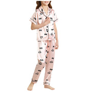 Children's Sleepwear Suits Home Wear Thin Short Sleeve Cardigan Shirts Tops+Pants Children's Pajamas Set Summer Leisure Clothes