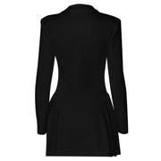 Women's Suit Dress Ladies Solid Color Sexy Button Deep V suit Collar Cardigan Mature Woman Style Short Ruffle Edge Dress