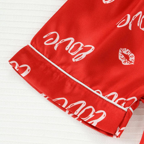 Kids Pajamas Set Silk Satin Kids Boys Girls Sleepwears Outfits Set Print Sleepwear Short Sleeve Blouse Tops+Pants 2PCS Pijamas