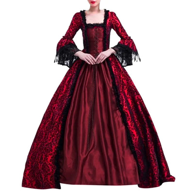 Women's Vintage Dress Medieval Victorian Court Lace Stitching Dress Gothic Long Sleeve Dress Cosplay Party Costume Gothic Dress