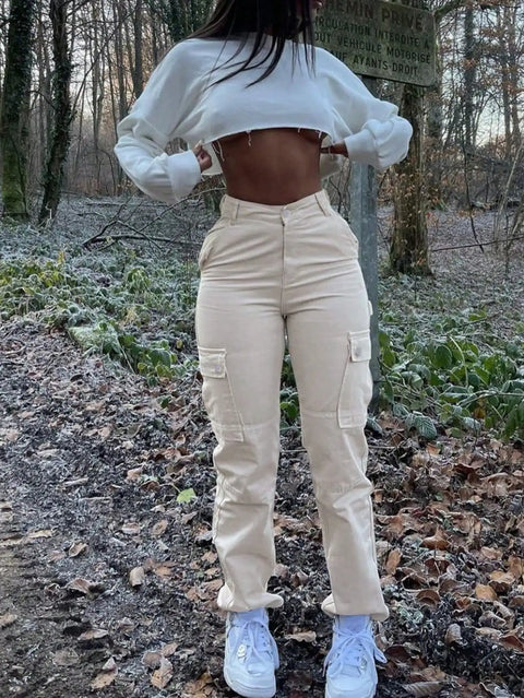 2025 Women's Cargo Pants High Waisted Casual Work Pants Baggy Stretchy Straight Leg Tactical Pants Streetwear Y2K Fashion