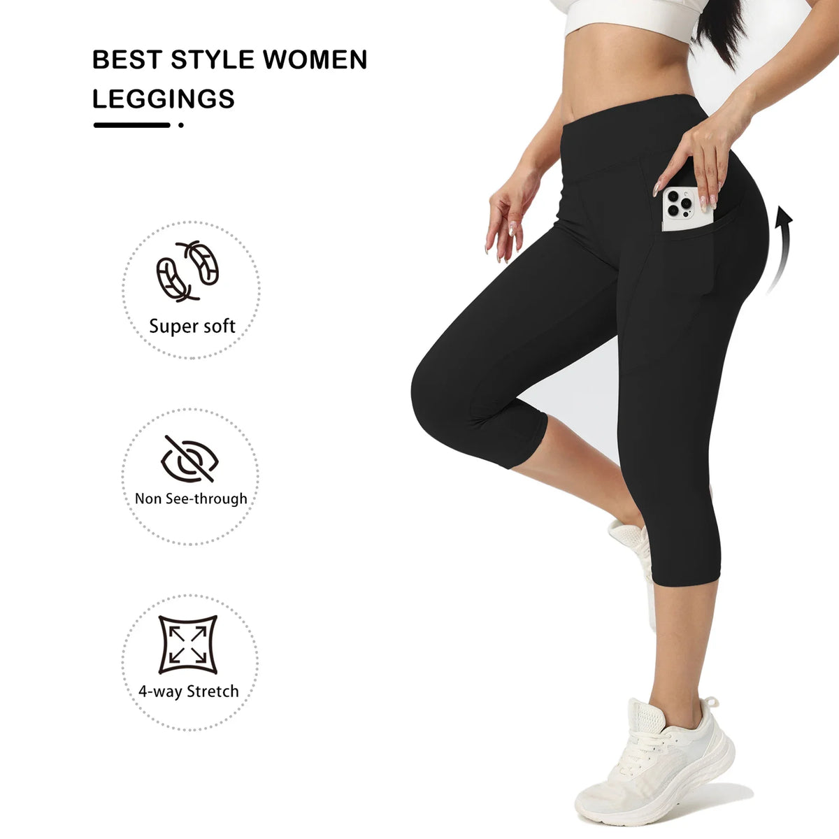 High-Waist Capri Leggings with Phone Pocket, 3-Pack – view 4 of 9