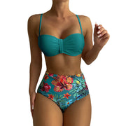 Floral Push Up Bikini Bandeau Swimsuit Women 2025 Swimwear Female High Waisted Bikinis Set Sexy Swim Wear For Woman Bathing Suit