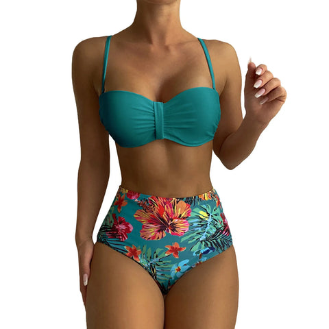 Floral Push Up Bikini Bandeau Swimsuit Women 2025 Swimwear Female High Waisted Bikinis Set Sexy Swim Wear For Woman Bathing Suit