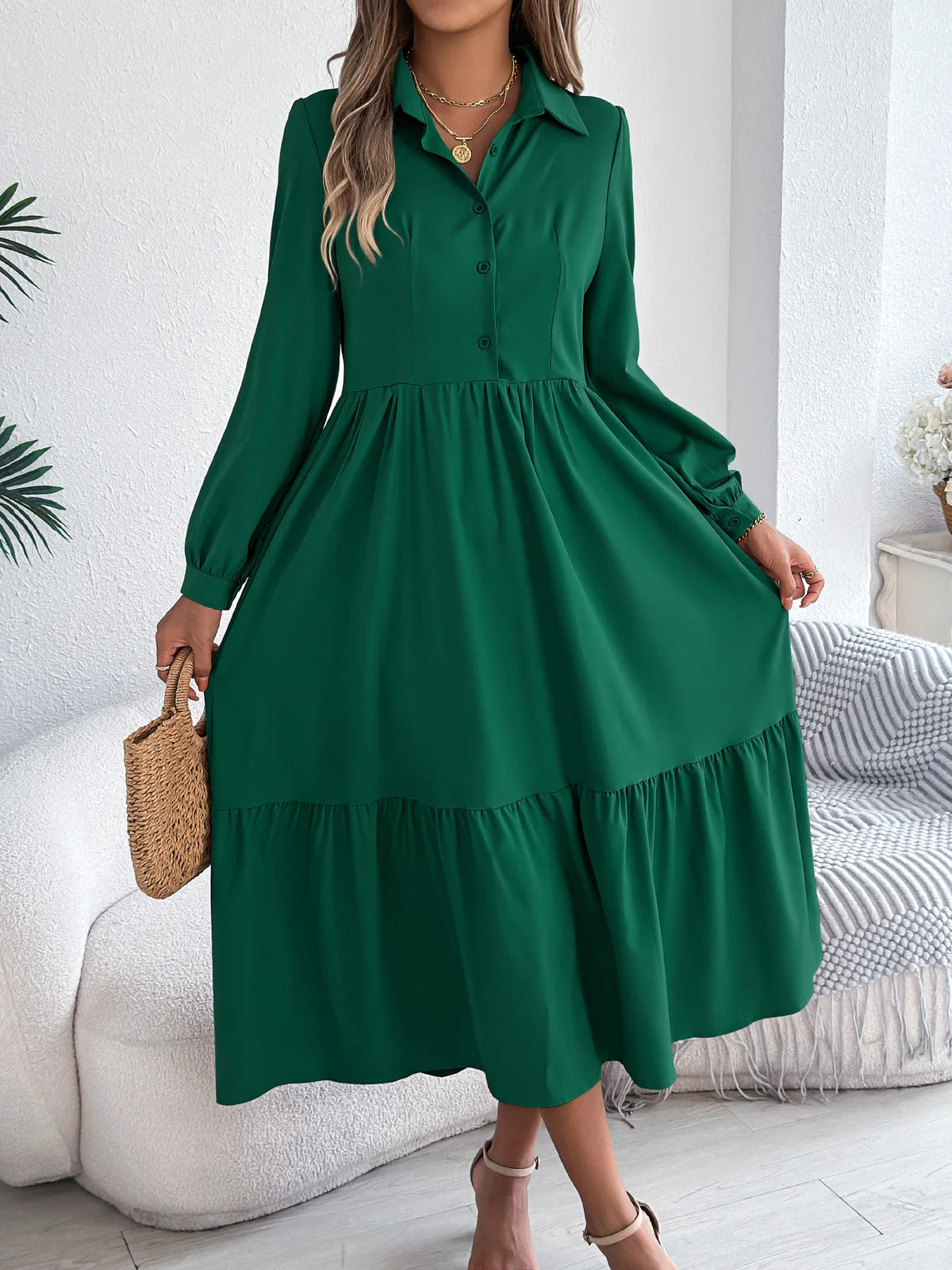 Ruffle-Hem Button-Front Shirt Dress – view 8 of 8