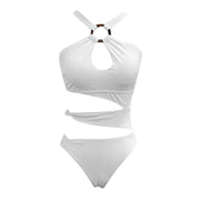 Sexy Bikini Set One Shoulder One Piece Swimsuit 2025 New Off Shoulder Black White Patchwork Swimwear Bodysuits Bathing Suit